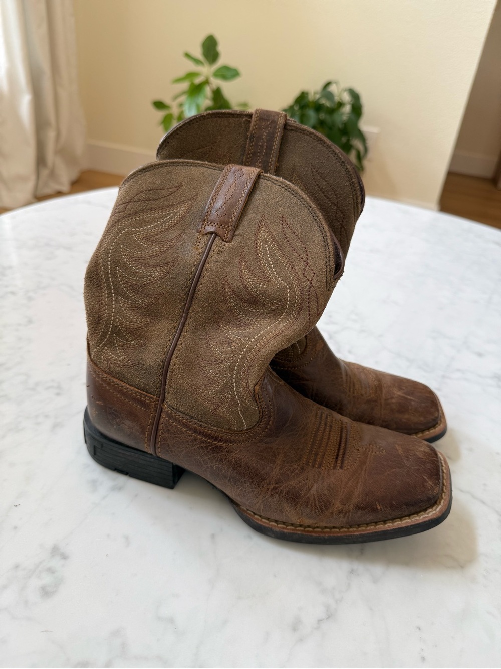 Ariat Kids Western Cowboy Boots Brown Leather Square Toe Youth Size 3